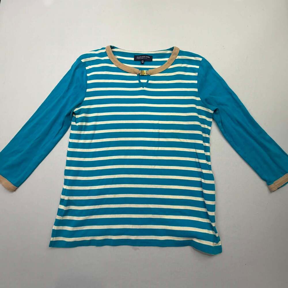 Jones New York Signature Petite Striped Long Sleeve Knit Top